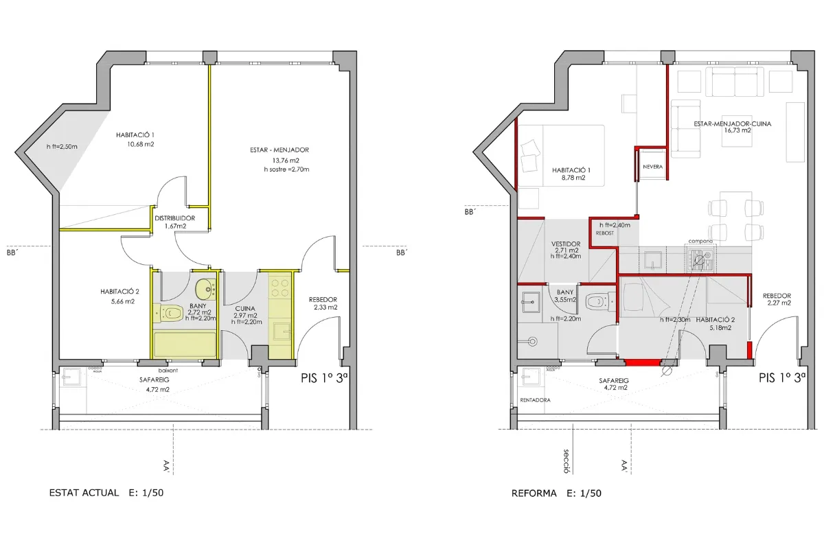 Reforma pis Font Honrada plànols Reforma pis Font Honrada, estudi Prat & Simó